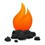 Bonfire with coals, realistic bonfire with extinct coals. Vector illustration.